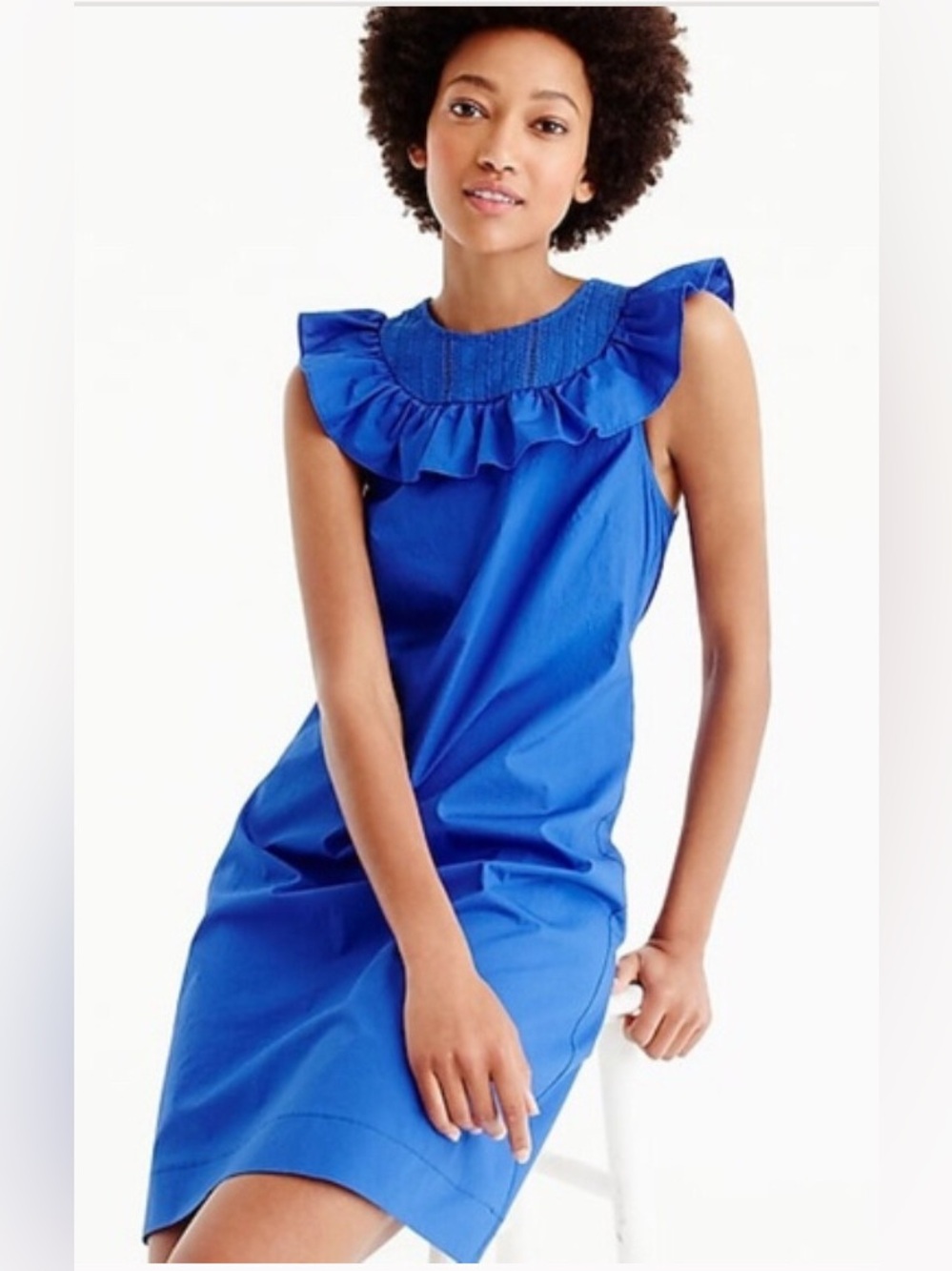 J crew Blue Sleeveless Dress Ruffle Collarbone SIZe 10 new with tags